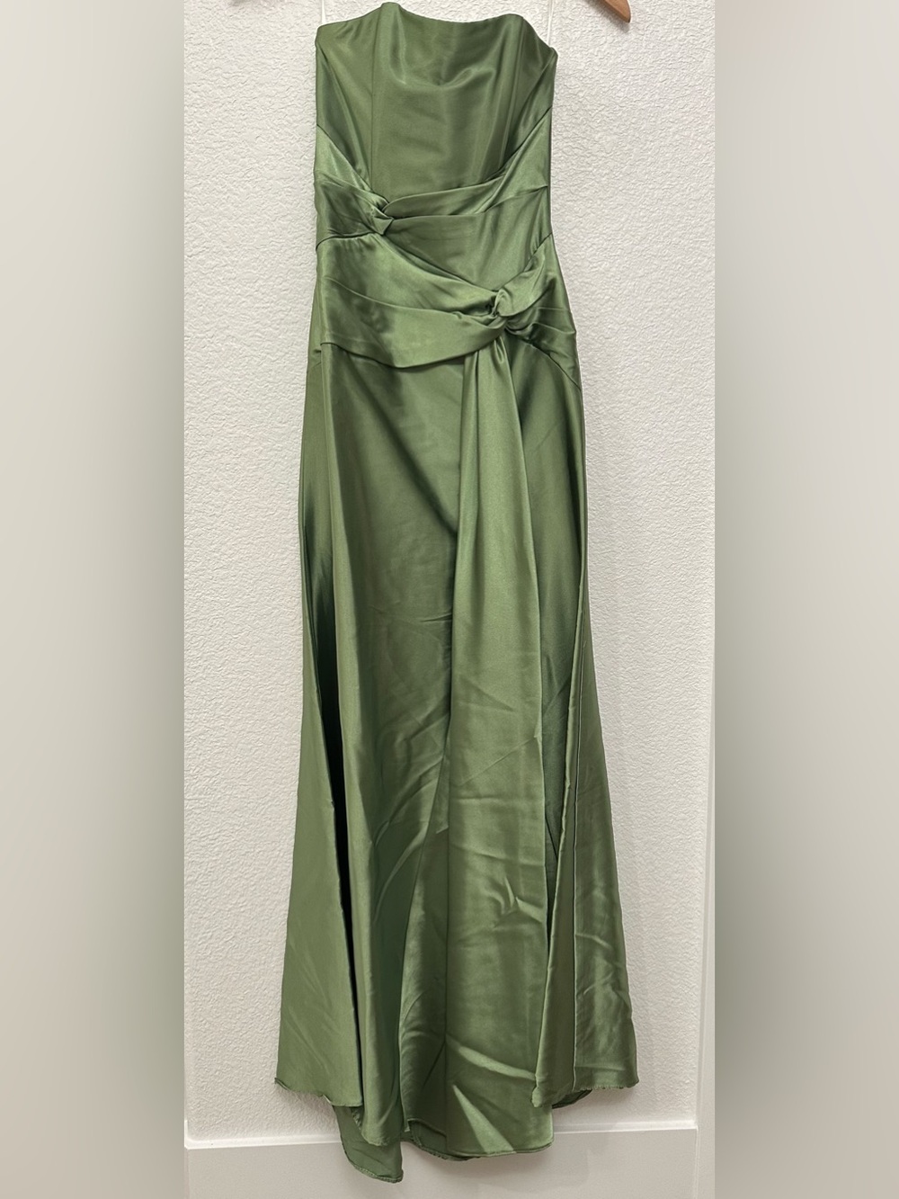Olive Green Satin Dress with Front Knot